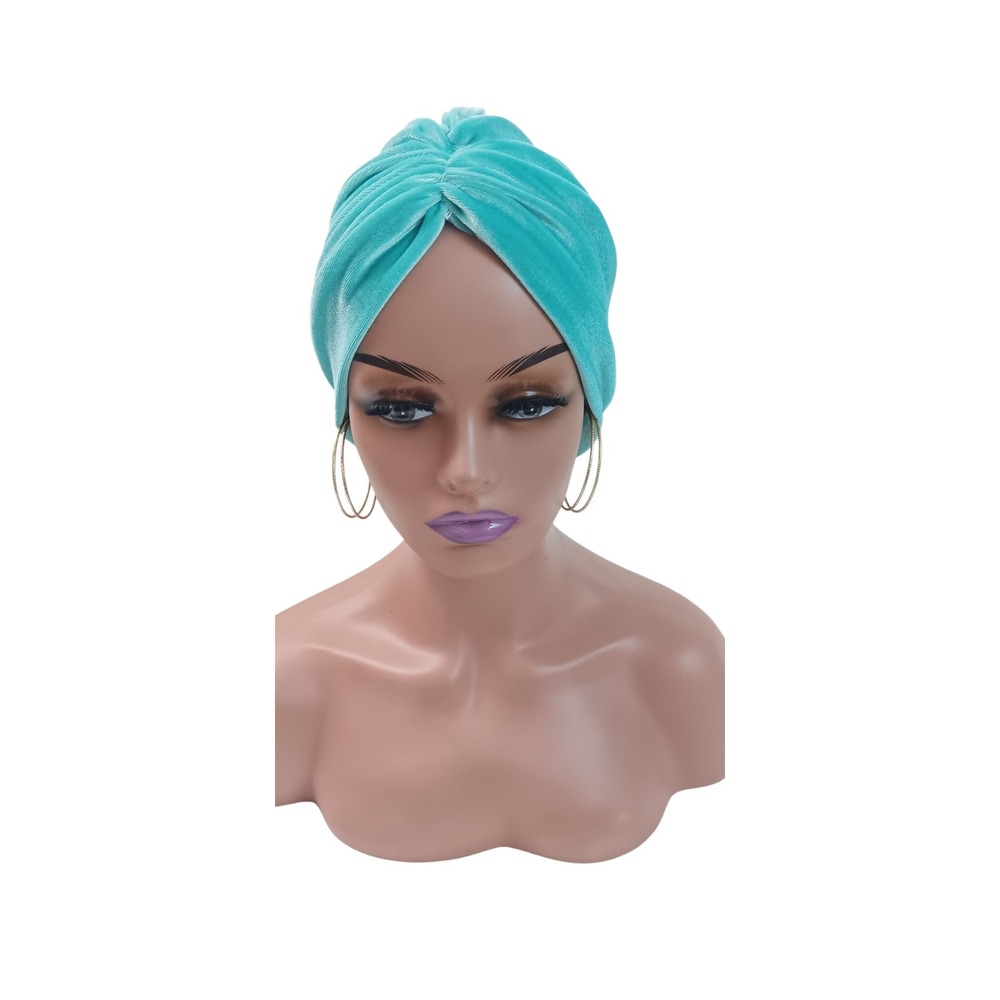 Green Velvet‎ Turban Headpiece Hijab Cap Twisted Front Modest Headwrap Teal